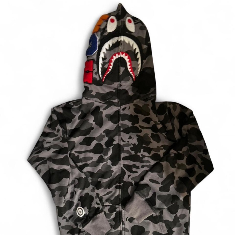 A Bathing Ape Grey Camp Shark Zip Up Hoodie